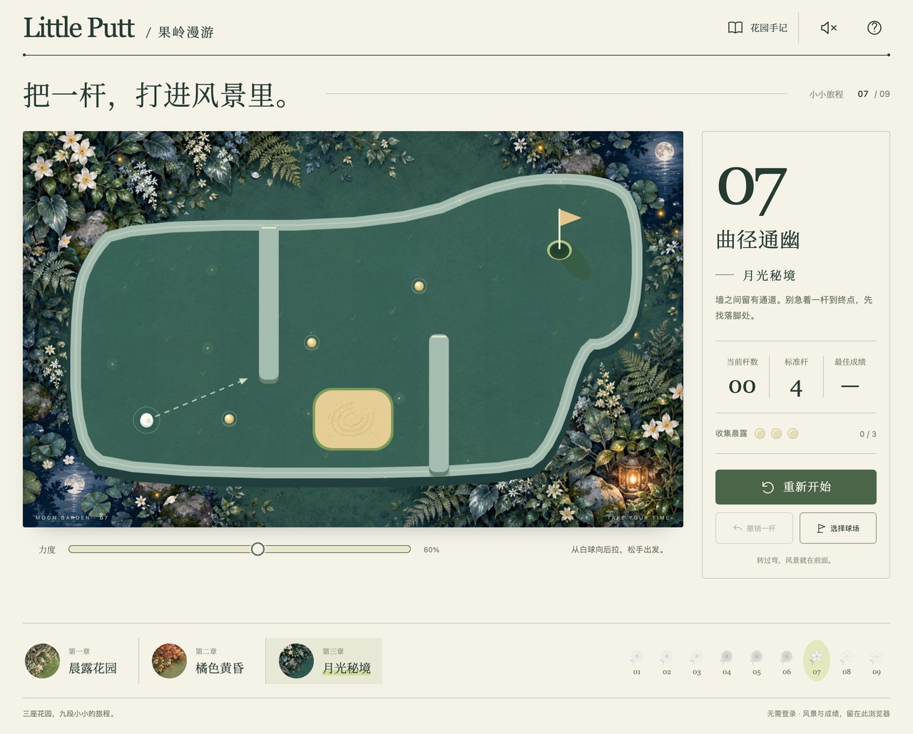 The moonlit garden, fireflies and two rebound walls